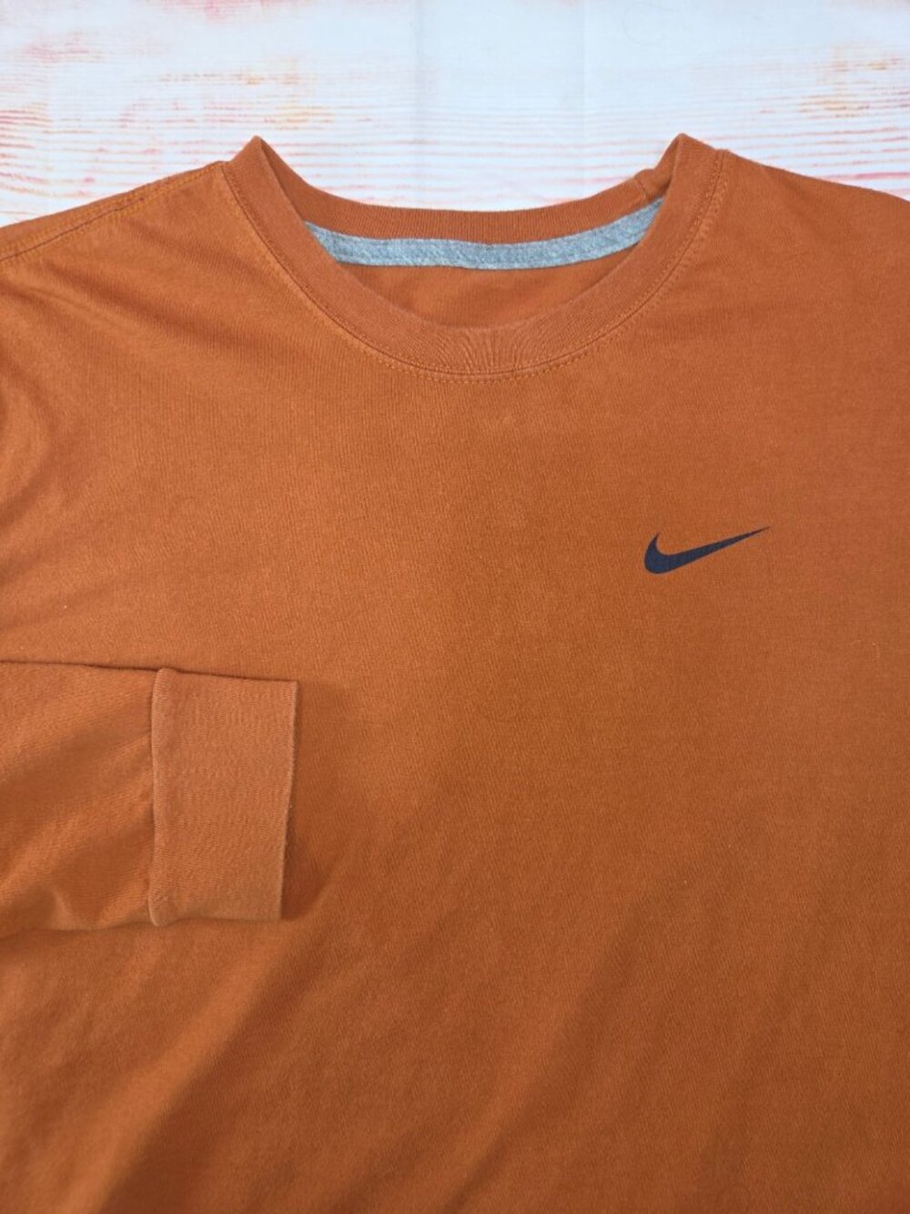 Nike Long-Sleeve Burnt Orange Cotton Crew Shirt Large Regular Fit